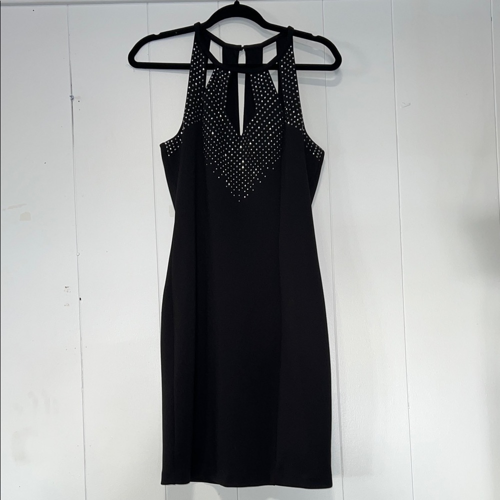 Guess Los Angeles Black Body-con Cut Out Sleeveless Rhinestones Zip Up 072726